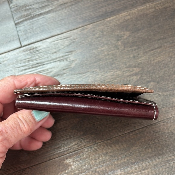 Justin Boots Genuine Leather,tooled yoke,hair hide tri-fold, RFID Western wallet - Picture 10 of 12